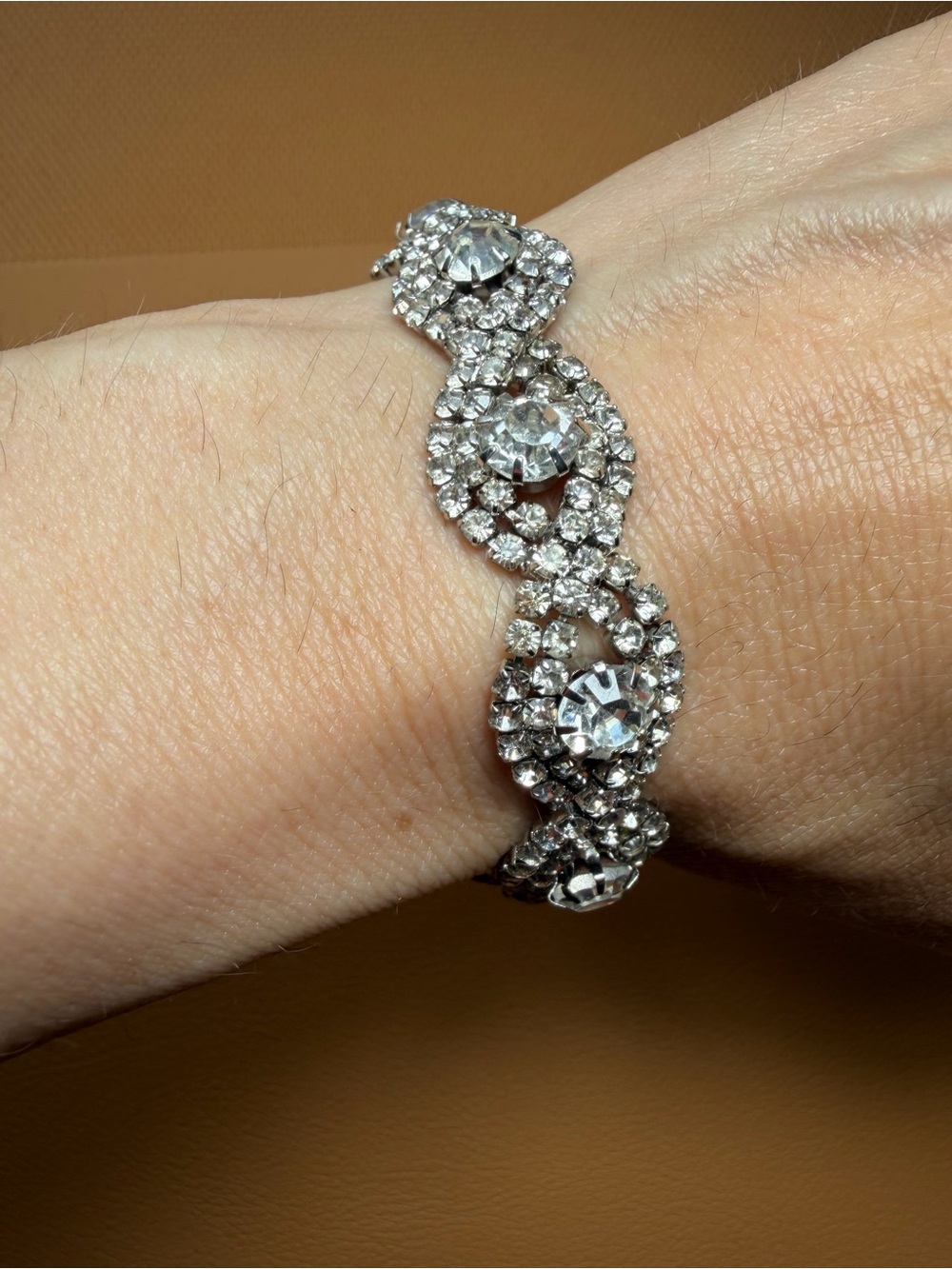 Charming Charlie Rhinestone Silver Wave Statement Bracelet